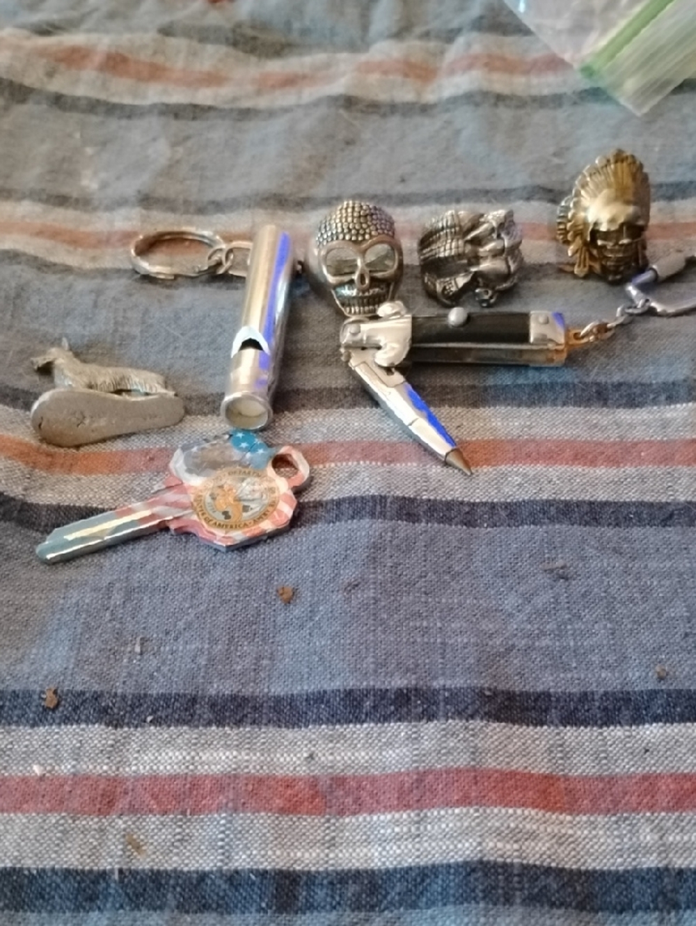 Men's Skull Keychain Multi-Tool in Silver and Black